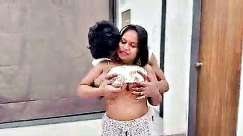 Aksha topless with flour-covered tits groped by step-brother