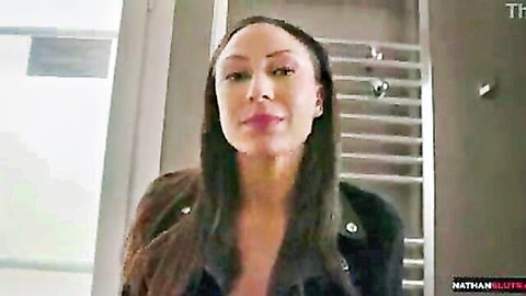 Cassie Del Isla seductive in open leather jacket, teasing cleavage