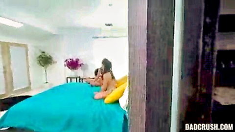 Kimora Quin and Mochi Mona topless lesbians on bed, spring break tease