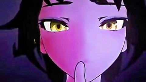 Seductive animated Kali, purple-skinned demon girl shushing in POV hentai