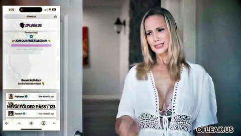 Blonde stepmom Lilly James teasing in low-cut white top
