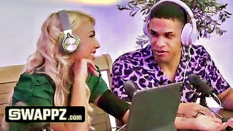 Blonde stepmom chats intimately with black stepson on Swappz podcast