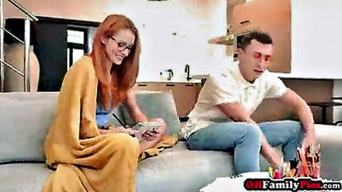 Lucianna Lucci redhead teen stepsister with stepbrother on couch