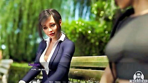 Cute Asian babe in low-cut blue blouse showing sweet tiddies on park bench