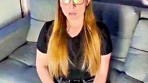 Beautiful blonde in glasses and black top teasing for hot home sex