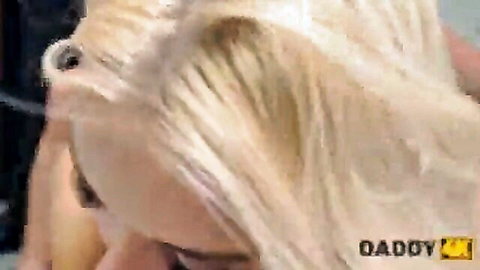 Blonde woman giving intense blowjob to stepdaddy in Daddy4K scene