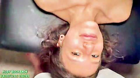 Amira Mae petite teen upside down deepthroat rough facefuck by Hoby Buchanon