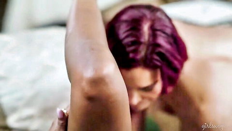 Jayden Cole topless in intimate lesbian fingering with pink hair