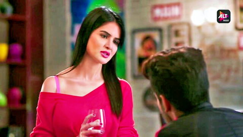 Indian model Ko Ko in sexy red off-shoulder top seducing man