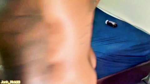 Muscular black man thrusting in intense bedroom fuck session