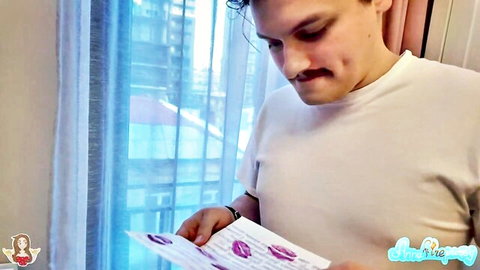 Man with mustache reads surprising love letter from Annafirepussy