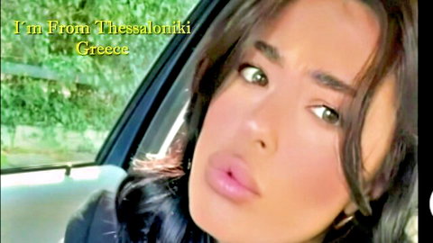 Sensual brunette teen from Greece pouts plump lips in car selfie teasing for cock