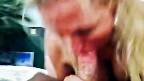 Blonde mature wife sucking dick in close-up oral action