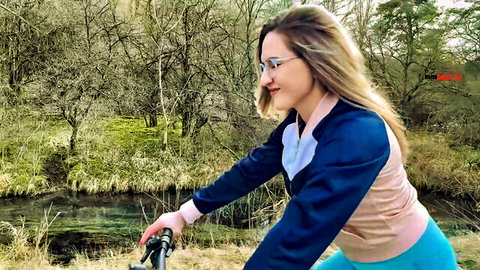 Blonde Dirtygirl644 biking outdoors in tight leggings before steamy adventure