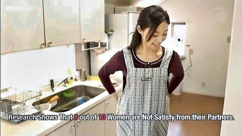 Natsume in sexy apron as unsatisfied housewife, smiling tease