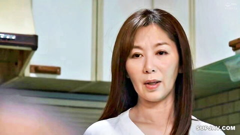 Asian mature woman in white top, seductive kitchen pose, JAV style
