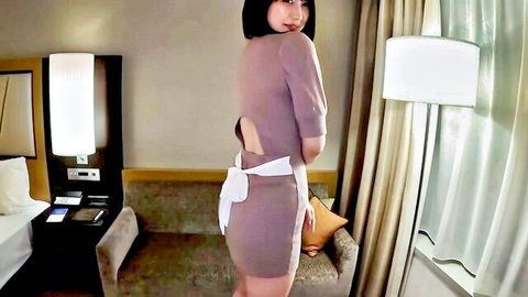 Stunning Asian beauty in sexy backless mauve dress, teasing pose for legendary JAV 3P