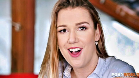 Alexis Crystal smiling blonde in light blue shirt, horny housekeeper thumbnail