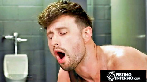 Wrex Wylde intense fisting ecstasy in bathroom, muscular gay model