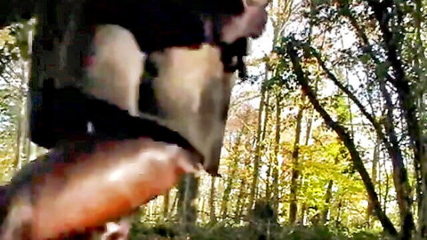 Scottish blonde MILF giving blowjob in sunny park outdoors