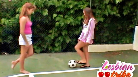 Marlena and Savanna tease in lesbian strapon play outdoors