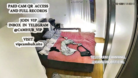 Pink bedroom with scattered clothes and pillows teasing camhub VIP telegram promo for hot pussy fucking