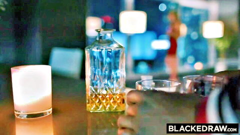 Blonde party babe in red dress at bar with drinks, pre-creampie BBC action