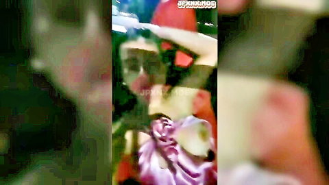 Blurry Hà My in public tease, red outfit exposure in Singapore night
