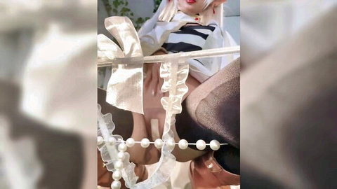 Umeko J in Frieren cosplay, lace lingerie, stockings, seductive pose