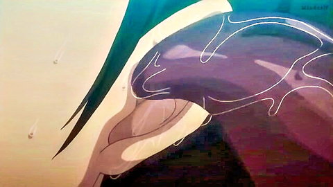 Hentai closeup of spread purple pussy leaking thick cum creampie