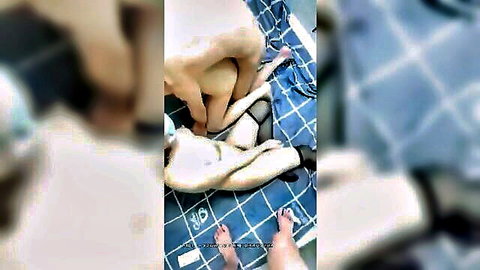 Group of Chinese women in lesbian fingering scene, stockings