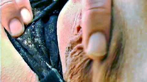 Fingers spreading wide open shaved pussy and tight asshole closeup