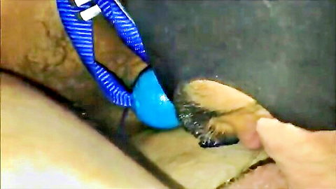 Black slave Zulu in BDSM cocksucker training with blue ball gag