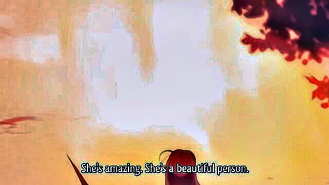 Anime redhead beauty in kinky hentai scene, elegant profile view