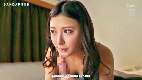 Asian woman in lingerie gazing thoughtfully on bed, JAV scene