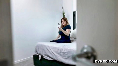 Natalie Porkman in black dress seduces big ass stepmom Maggie Green on bed