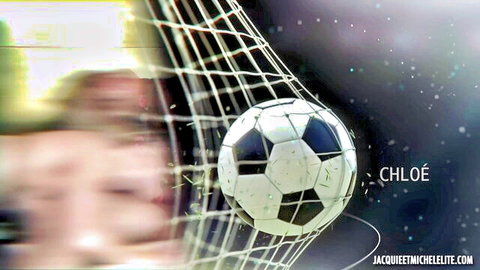 Blonde Chloe's face blurred as soccer ball slams into goal net