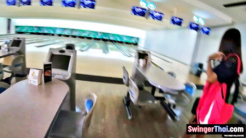 Lily Koh Thai MILF on bowling date in red outfit