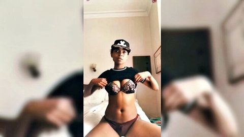 Luna Corazon ebony beauty in lace bra and panties teasing solo