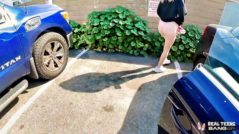 Jazlyn Ray teasing big ass in tight pink shorts parking lot