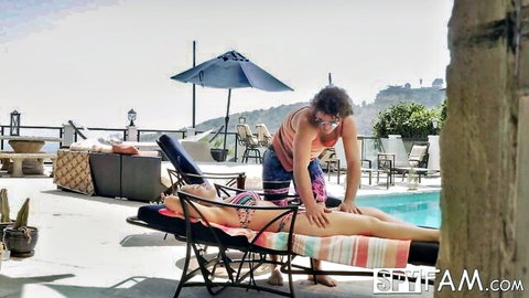 Lena Paul big breasted step sister in bikini gets hands-on by poolside