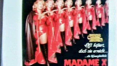 Retro lineup of curvy blondes in red leather outfits from Wara Film
