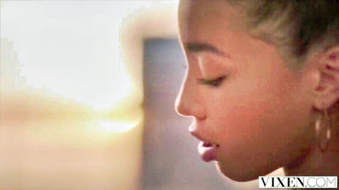 Alexis Tae seductive profile close-up, ebony beauty in VIXEN