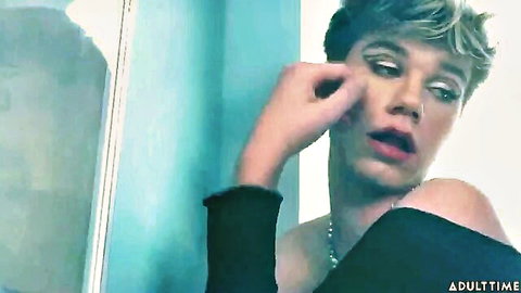 Jordan Lake applying glamorous makeup in off-shoulder top