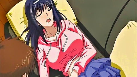 Chesty anime brunette in hoodie drilled by stepbro in taboo hentai