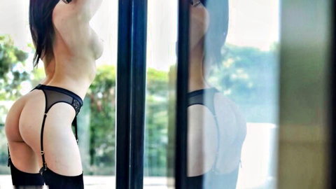 Scarlett Alexis topless in black lingerie, posing seductively with big ass