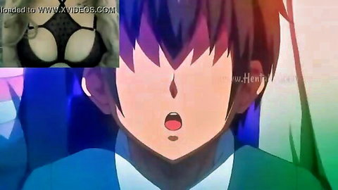 Hentai babe's huge tits spilling from black bra with shocked open-mouth face