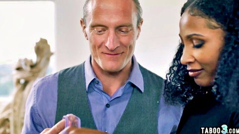 Olivia Jayy petite ebony with older white lover in close moment