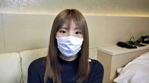 Masked Asian beauty Rin-chan 22yo in turtleneck, teasing gaze