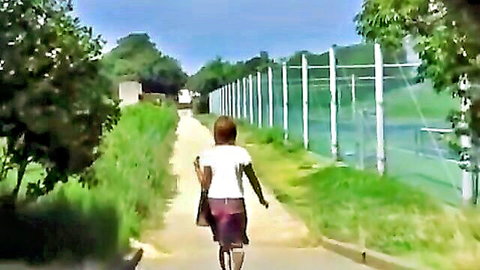 Sunny Day Asian MILF walking in skirt for sunny day sharking tease